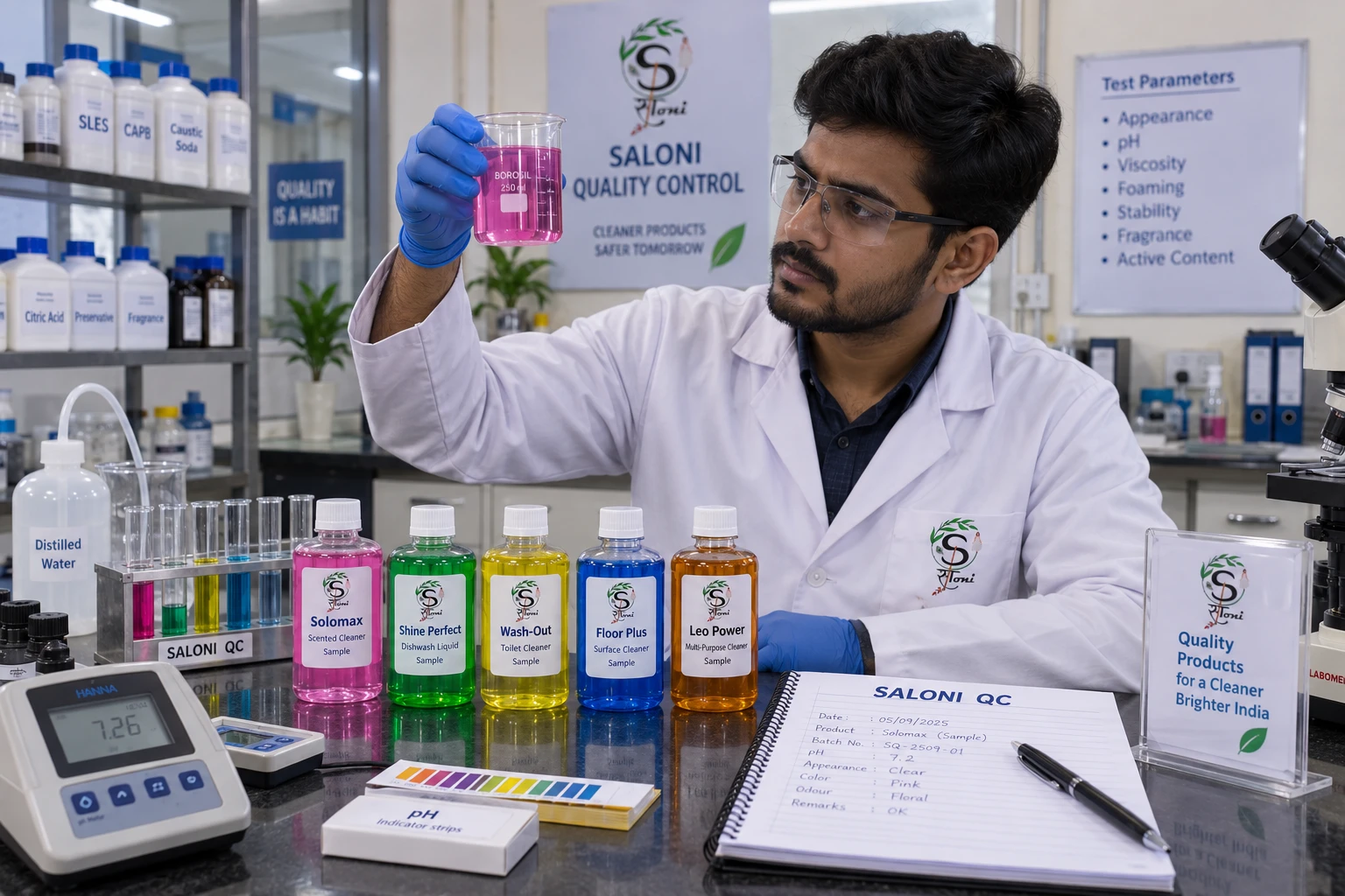 Quality Control stage at Saloni Cleaning Products