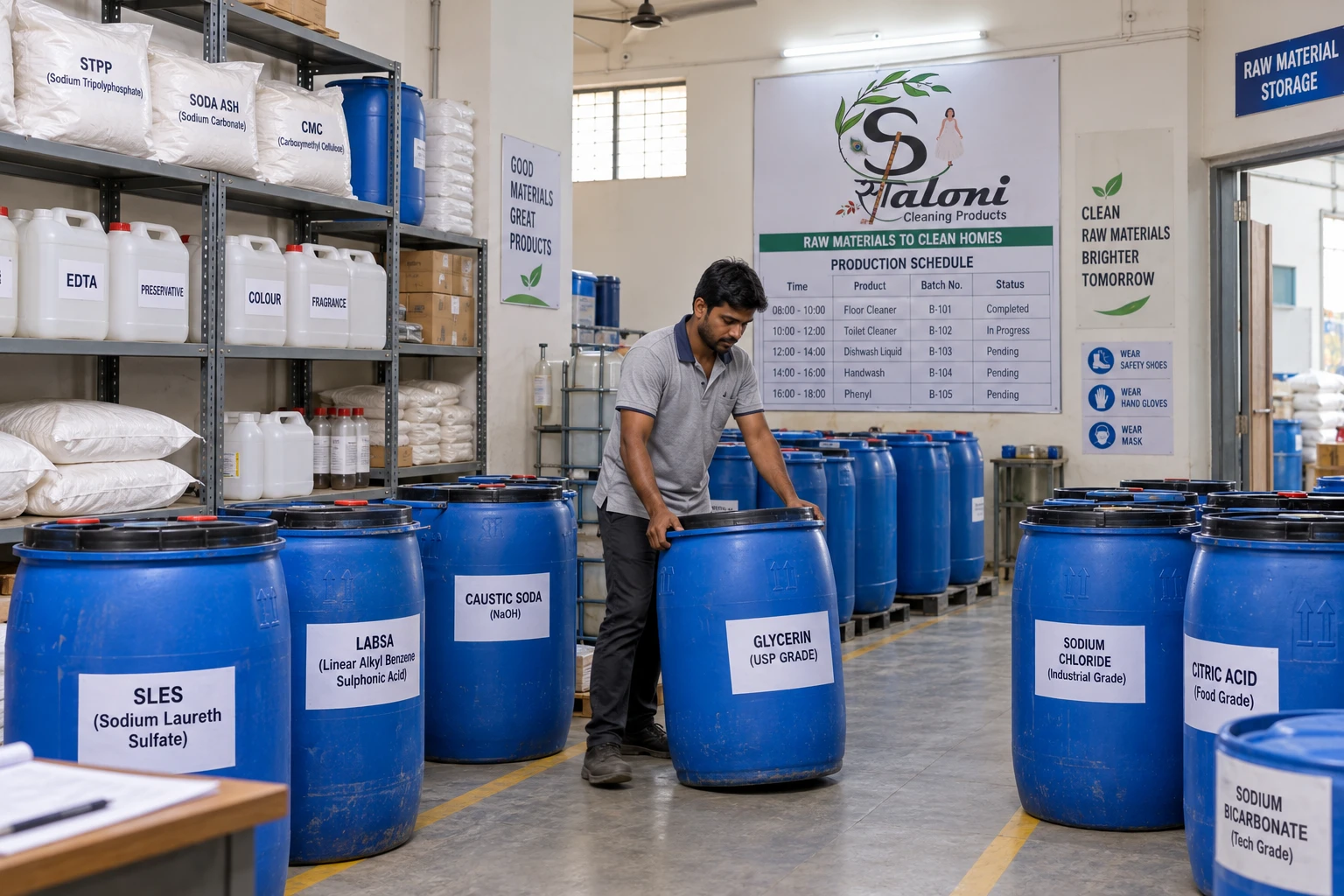 Raw Material stage at Saloni Cleaning Products