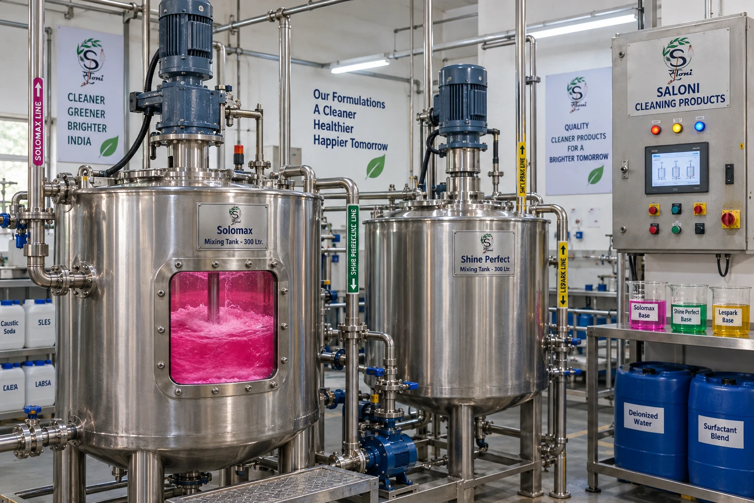 Production & Mixing stage at Saloni Cleaning Products