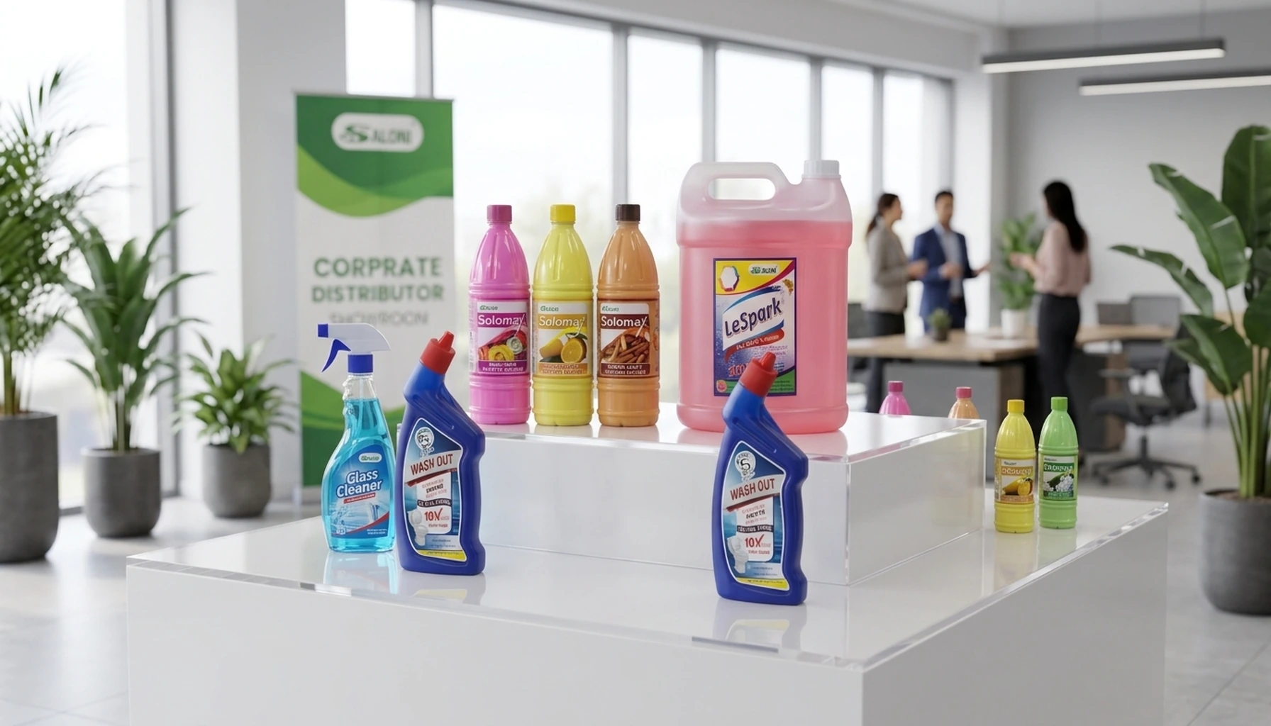 Full Saloni product range displayed: Solomax, Wash-Out, Shine Perfect, Feelz, Lespark and more on a clean white surface
